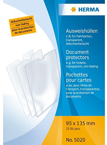 Herma Osłony 5020 dowód osobisty 95 X 135 MM do sprzedaży biletów dowód osobisty koszulek (gniazd poszewki), wykonana z przezroczystej folii polipropylenowej. Prawdziwa dokumentami. Trwały i niezawodnie zab