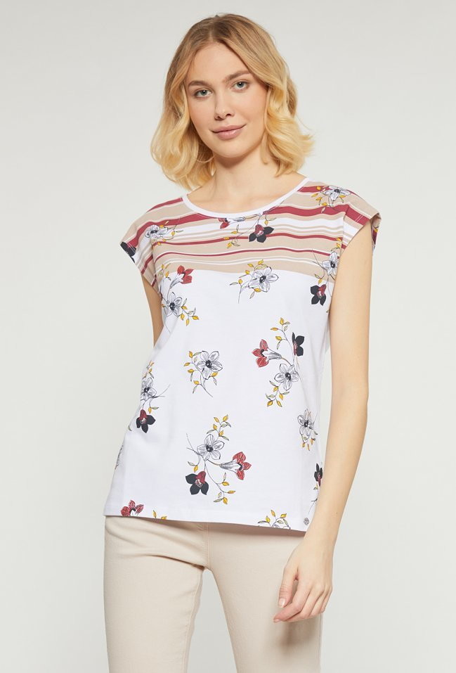 Monnari T-shirt damski w kwiatowy wzór -