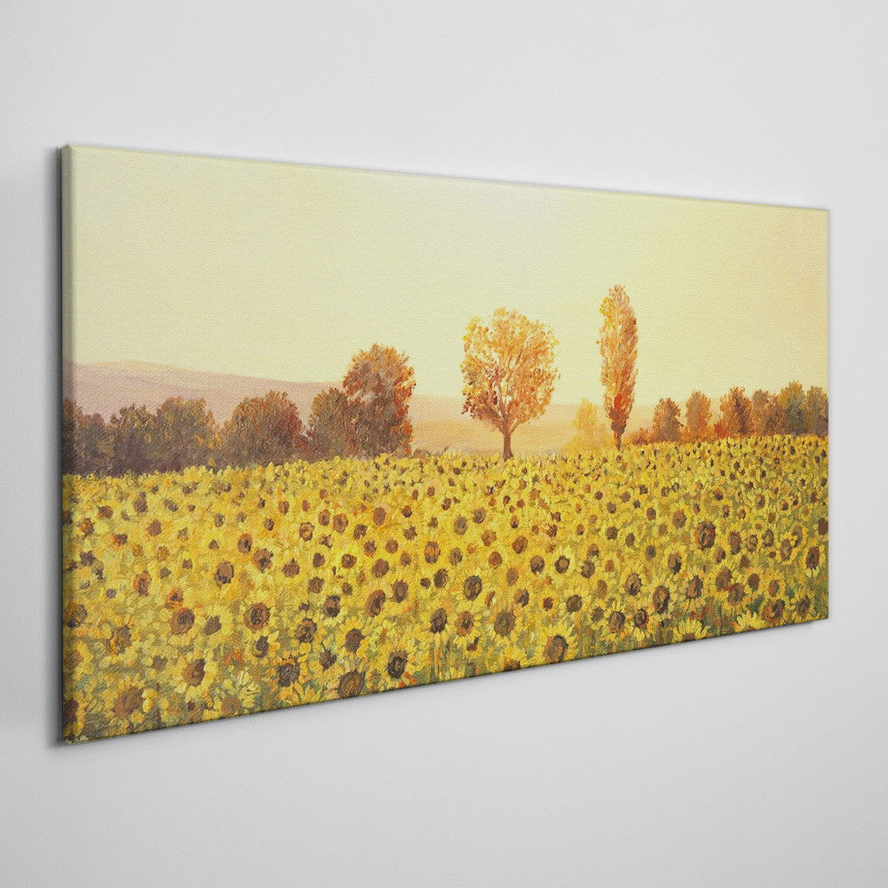 PL Coloray Obraz na Płótnie kwiaty słoneczniki drzewa 140x70cm