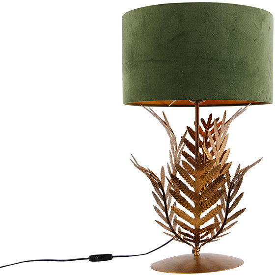QAZQA Vintage tafellamp goud met velours kap groen 35 cm - Botanica