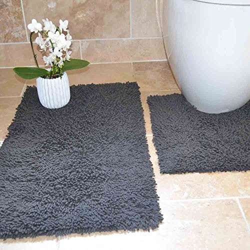 Tony's Textiles Zestaw dywaników łazienkowych w pętli-wzorze  miękka mata łazienkowa ze 100% bawełna  2-częściowy TWISBS-2-PC-GREY