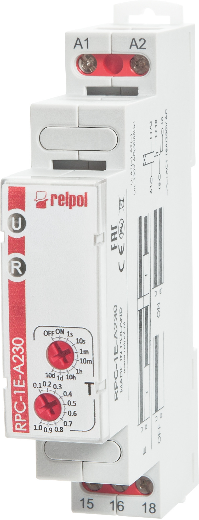 F&F Przekaźnik-czasowy-1P-1sek-10dni-230V-AC-50-60-Hz-opóźnione-załączenie-RPC-1E-A230 863210