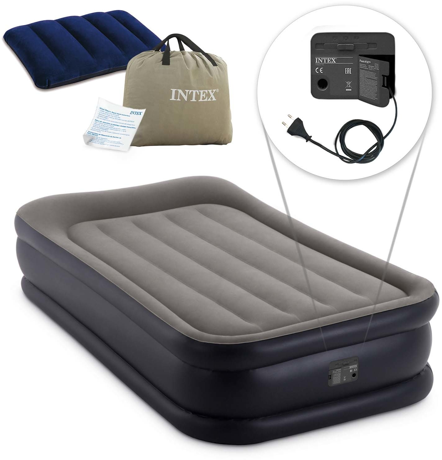 Intex Materac dmuchany z wbudowaną pompką elektryczną jednoosobowy INTEX 64132-68672 64132-68672