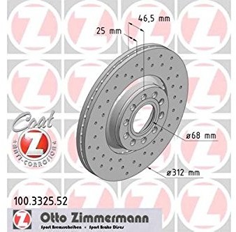 ZIMMERMANN 100.3325.52 hamulce z przodu,, perforowane, sport Coat z 100.3325.52