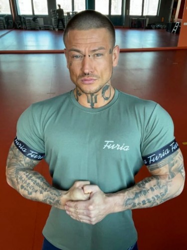 Furia Koszulka męska, khaki z taśmą z logo Furia