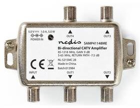 Wzmacniacz Nedis CATV Max zesílení 12 dB 85-1218 MHz 4 výstupy zpětný kanál 7,5 dB 5-65 MHz konektor F SAMP41148ME)