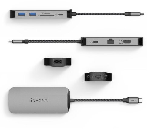 ADAM elements AdamElements Casa Hub X - USB-C/USB-A/SD/MicroCardSlot/VGA/RJ45/HDMI/USB-C/USB-C Gen2 Male AEAAPADHUBXGY