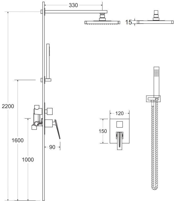 Besco PMD Besco Aspira Zestaw prysznicowy podtynkowy z deszczownicą czarny mat BP-AI-CZ