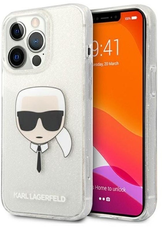 Karl Lagerfeld Karl's Head Glitter - Etui iPhone 13 Pro Max (srebrny) KLHCP13XKHTUGLS