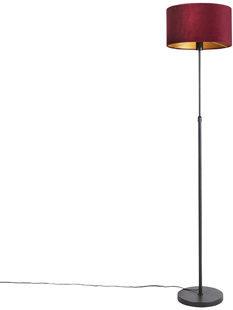 QAZQA Lampa podłogowa regulowana czarna klosz welurowy czerwony 35cm - Parte