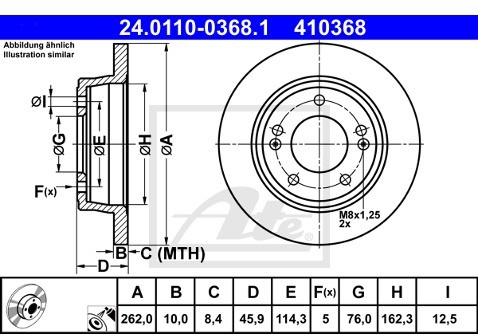 ATE TARCZA HAM 24.0110-0368.1 KIA SOUL II 1.6I 14-/ HYUNDAI VELOSTER 1.6 T-GDI 12-  24.0110-0368.1