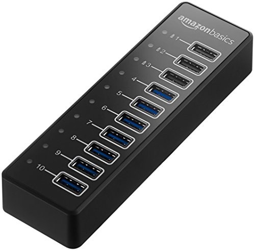 AmazonBasics USB-A 3.1 10-Port Hub with Power Adapter 65 W (20 V/3.25 A), Black, EU HHU9002V1EZPR01
