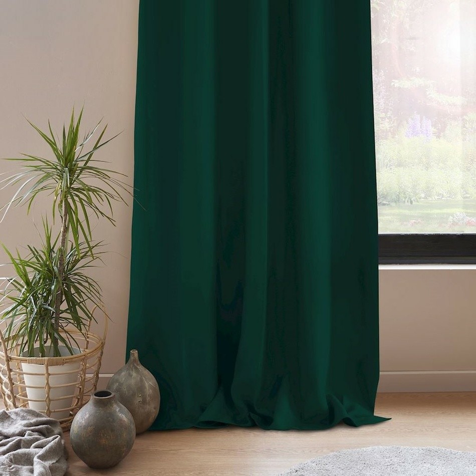 AmeliaHome Zasłona Blackout EYELETS ciemnozielony, 140 x 245 cm