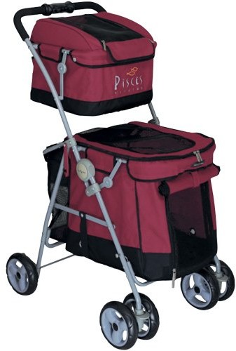 Wózek psy Duo z 2 pięter, zainstalowanego na psy Czerwony