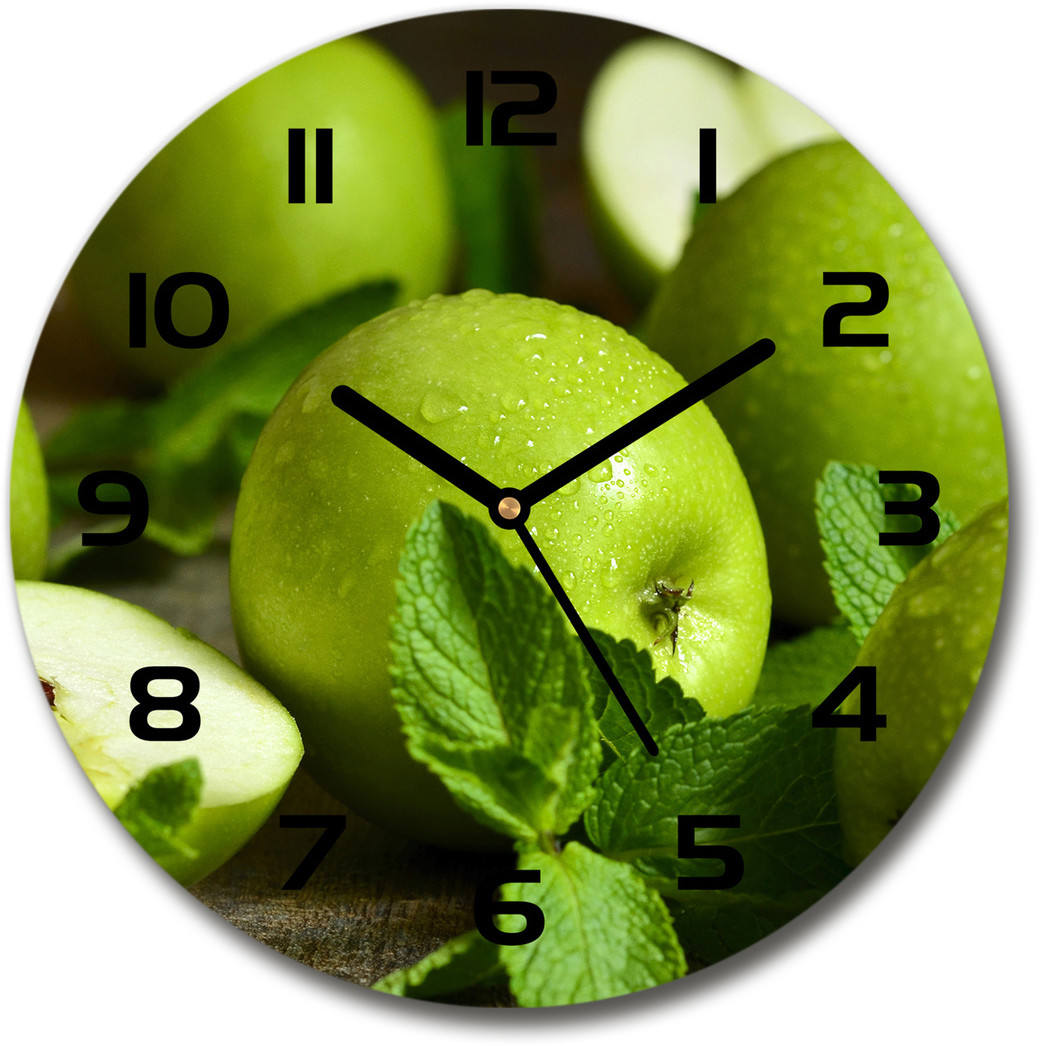 Zegar szklany okrągły Zielone jabłko