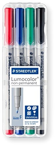 Staedtler 316 WP4 Lumocolor cienkopis, ok. 0,6 mm, 4 sztuki, w etui, wielokolorowa 316 WP4