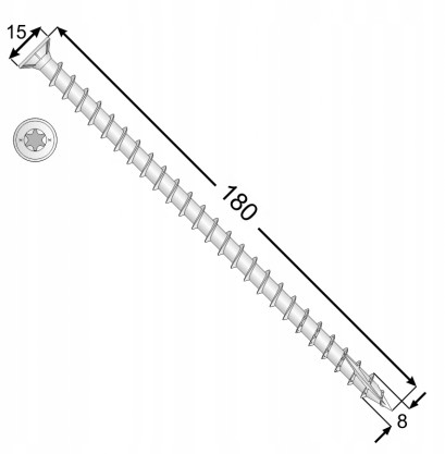Wkręt ciesielski Cps 8x180 pełny gwint łeb Stożek