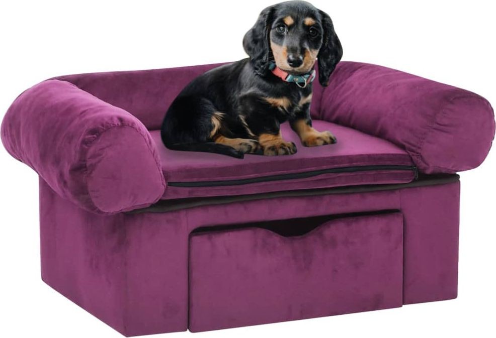 Vidaxl Sofa dla psa z szufladą burgundowa 75x50x38 cm pluszowa 171081