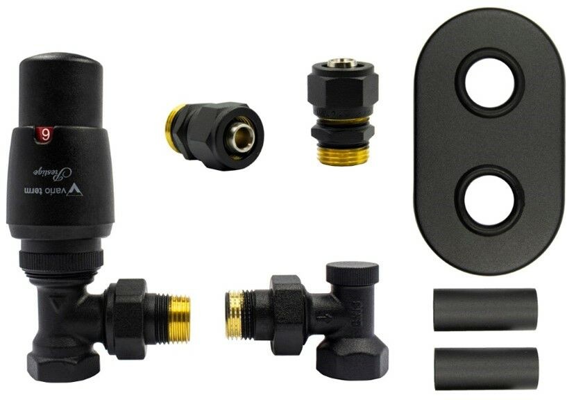 Varioterm Zawór termostatyczny ELEGANT kątowy All in One - czarny strukturalny alu-pex - PEX 16 mm rozeta owalna 1szt AELGS0214C/FK(PEX)PO