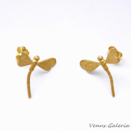 Kolczyki srebrne- Mini ważki złote na sztyftach 1612