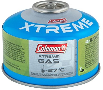 Coleman C100 Xtreme wkład gazowy, z zaworem, do kuchenek kempingowych, mieszanka butanu i propanu, waga wypełnienia: 100 g, do stosowania w ekstremalnych temperaturach (do -27°C), wielokolorowa, XS 3000005141