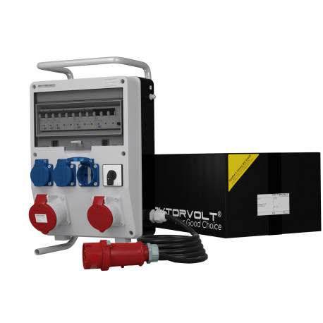 Doktorvolt Rozdzielnica budowlana TD-S/FI 32A 16A 3x230V Schuko SKHU łącznik krzywkowy 0-1 z kablem i stojakiem 0328 DV-0328-D