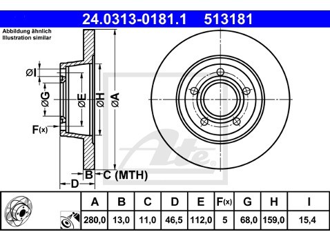 ATE TARCZA HAM POWER DISC 24.0313-0181.1 AUDI A4 AVANT 1.6 00-01  24.0313-0181.1