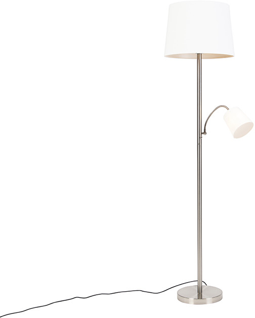 QAZQA Klasyczna lampa podłogowa stal klosz biały z elastycznym ramieniem - Retro
