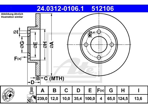 ATE TARCZA HAM POWER DISC 24.0312-0106.1 VW POLO 1.4 16V 99-01/ SEAT IBIZA III 1.9SDI 99-02  24.0312-0106.1