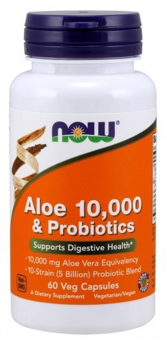 Фото - Вітаміни й мінерали Now Aloe 10,000 & Probiotics 60 kaps.  ( Foods)