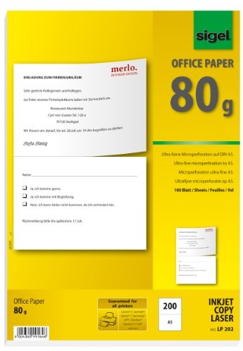 Sigel LP202 Multi funkcyjną Biały, 80 G, A4, perforowane A5, 100 arkuszy papieru LP202