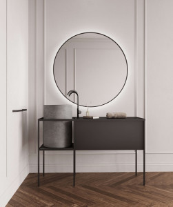 HOZZE HOZZE 500-020 VALENCIA Lustro 80cm w czarnej ramie aluminiowej Pod$557wietlenie LED ambient za lustrem