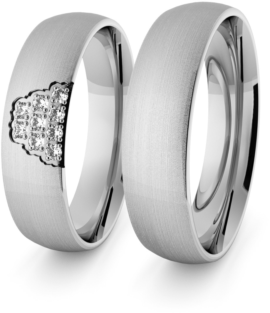 Eminence Obrączki ślubne klasyczne z białego złota niklowego 5 mm z brylantami - 97 Au-classic-5-97