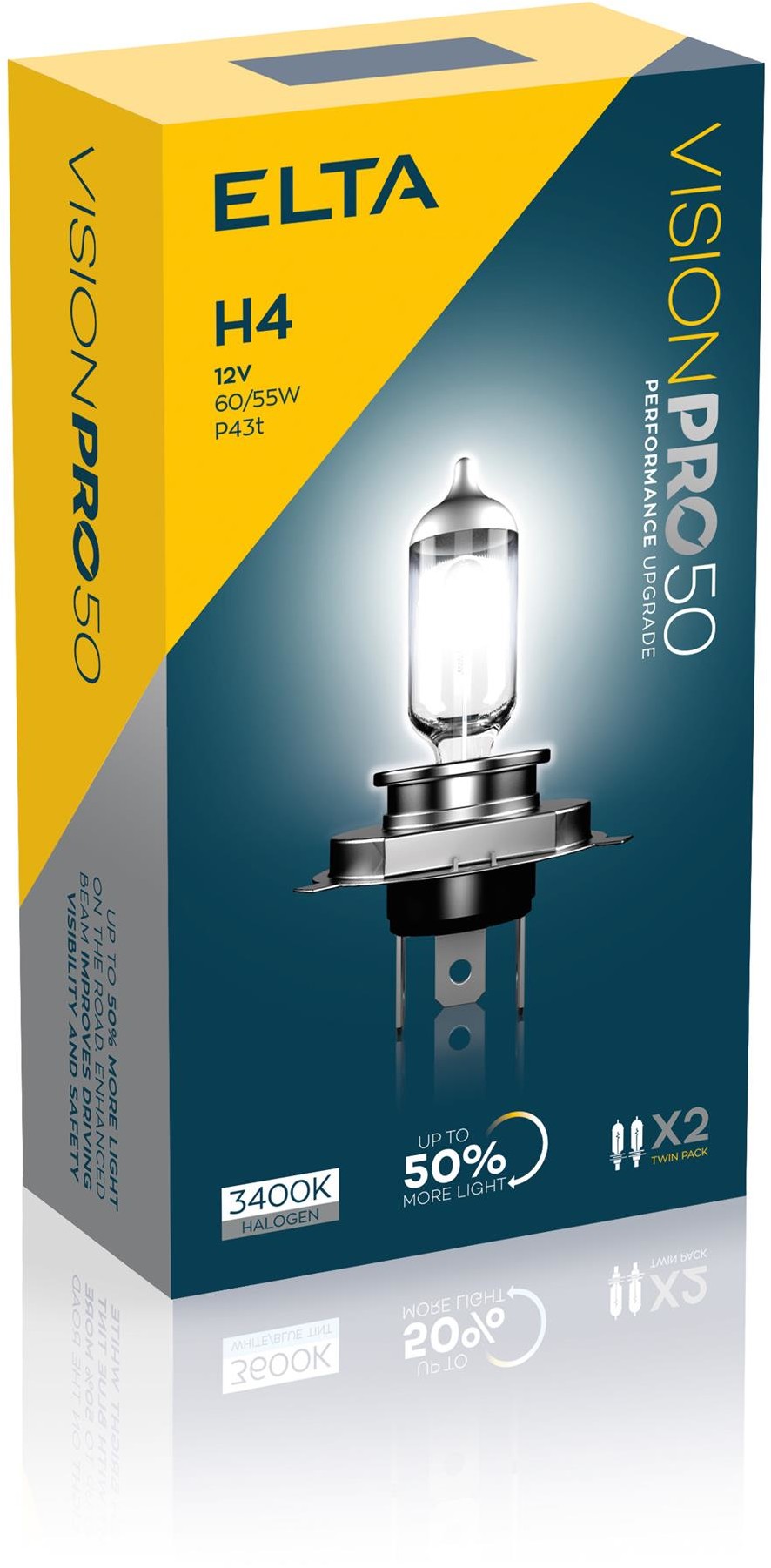 ELTA H4 12V 60/55W P43t VISION PRO +50% (2 sztuki)