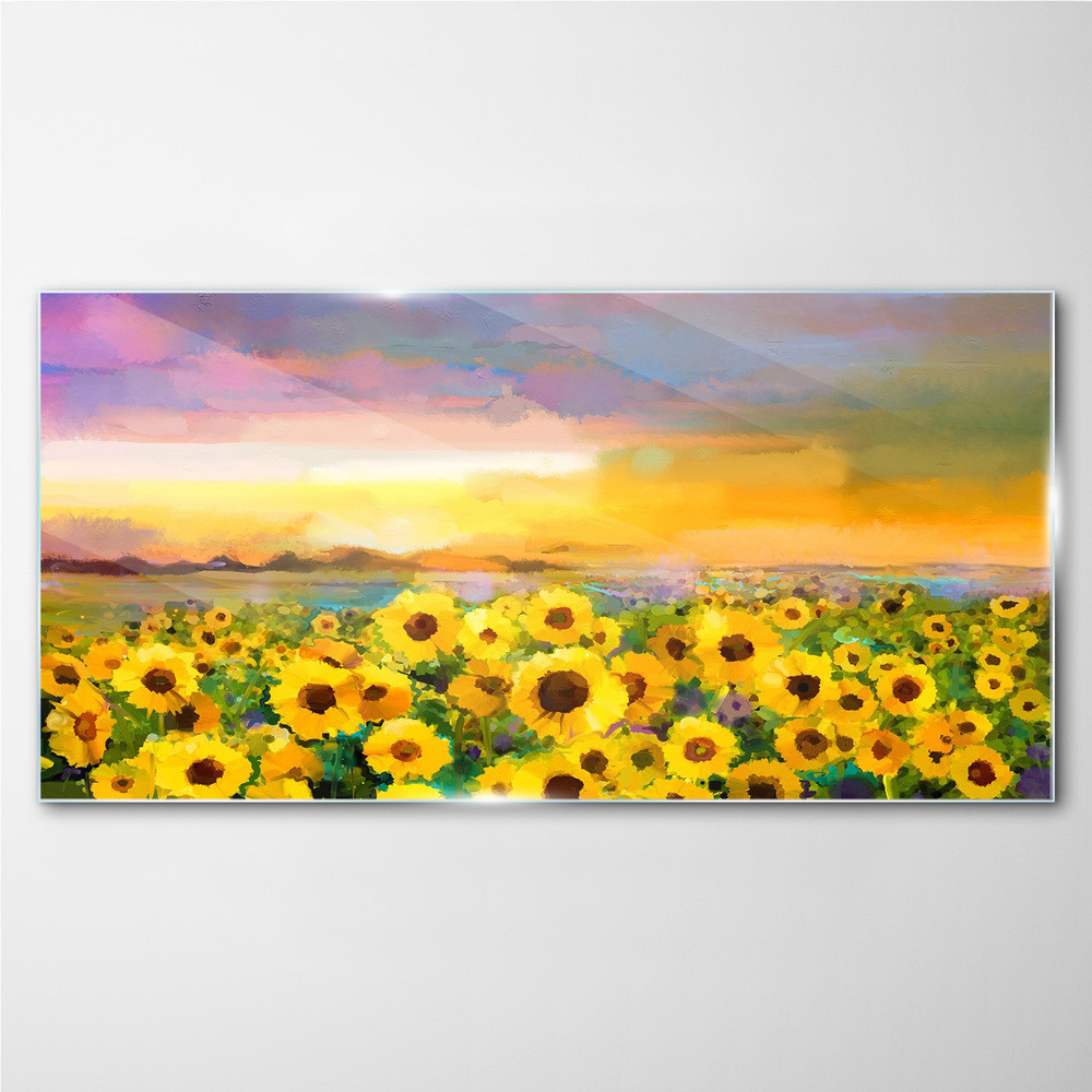 PL Coloray Obraz na Szkle Kwiaty Zachód Słońca Żółty 100x50cm