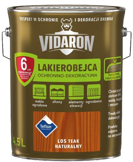 Vidaron LAKIEROBEJCA- do drewna, teak naturalny L05, 4.5 l