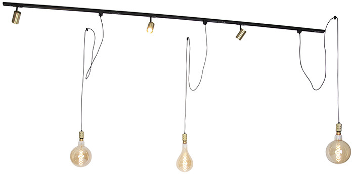 QAZQA Nowoczesny system szynowy ze 3 reflektory i 3 lampy wiszące złoty 1-fazowe - Iconic Cavalux