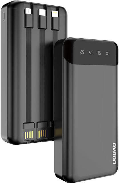 Dudao pojemny powerbank z 3 wbudowanymi kablami 20000mAh USB Typ C + micro USB + Lightning czarny K6Pro+) hurtel-82316-0