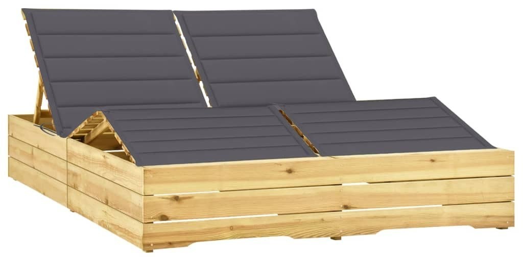 vidaXL Podwójny leżak z szarymi poduszkami, impregnowana sosna! 3065985