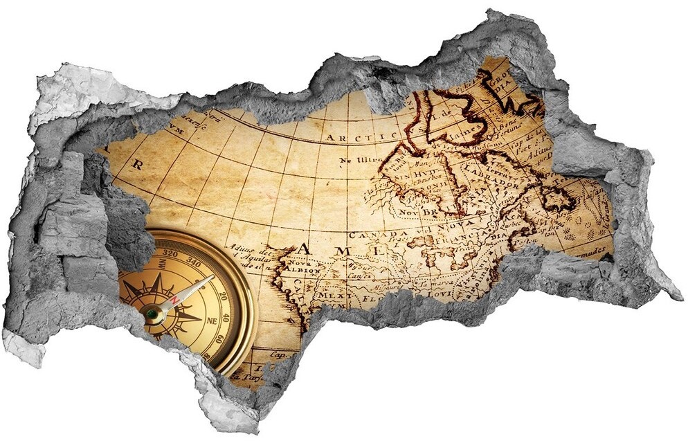 Wallmuralia.pl Samoprzylepna dziura na ścianę Kompas na mapie