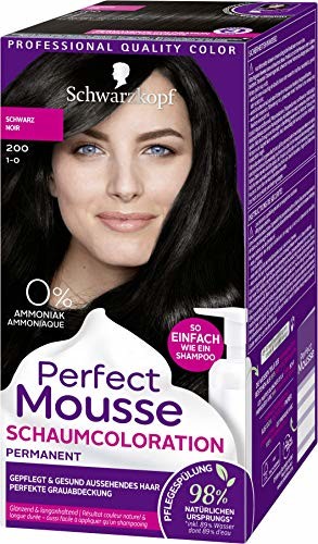 Perfect Mousse Schwarzkopf Perfect Mouse permanentna pianka koloryzująca, 200 czarna, poziom 3, 3 sztuki (3 x 92,5 ml)