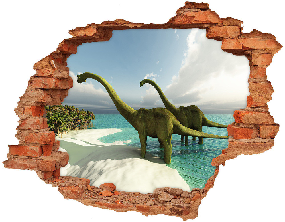 Wallmuralia.pl Dziura 3d fototapeta naklejka Dinozaury na plaży