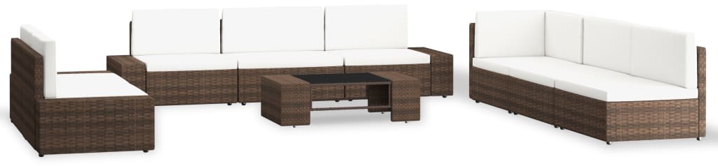 vidaXL 9-cz. zestaw wypoczynkowy do ogrodu, rattan PE, brązowy