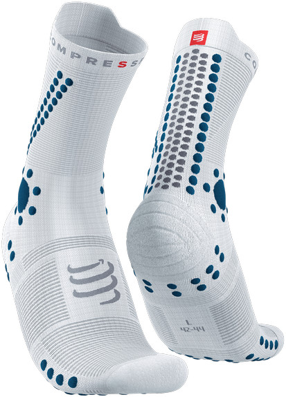 Compressport Skarpetki do biegania trailowe ProRacing Socks V4 Trail biało-niebieskie