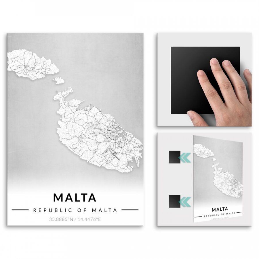 Pix4home Plakat metalowy Mapa B&W Malta M POS-M-03683