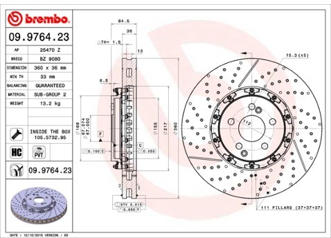 BREMBO Tarcza hamulcowa (1 sztuka) 09.9764.23