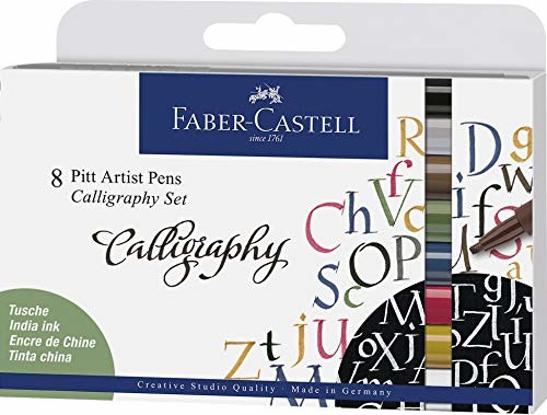 Faber Castell 167508 długopis do kaligrafii Pitt Artist Pen zestaw 2,5 mm, 8 etui, wielokolorowy 167508