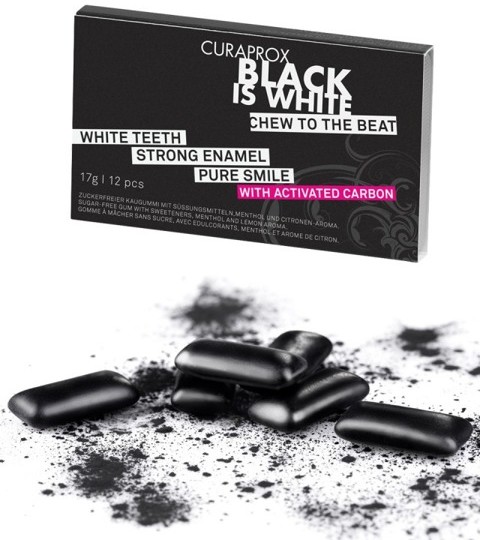 GUM Curaprox Black is White Chewing Wybielająca, czarna guma do żucia z węglem, 12 szt. Gum000011