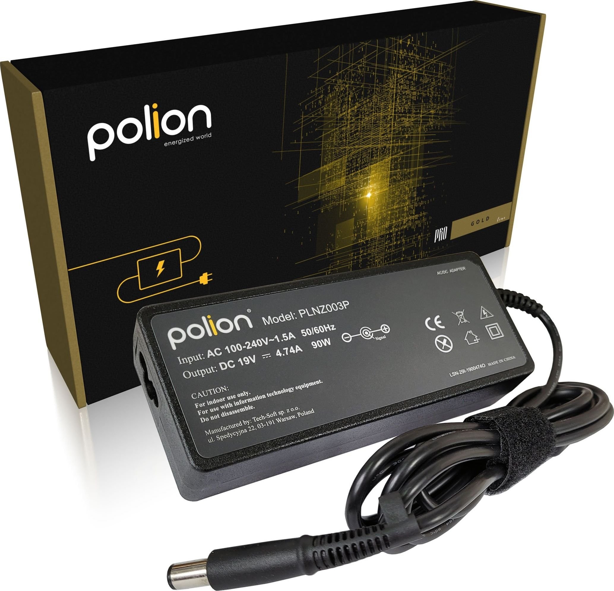 HP Zasilacz do laptopa Polion Ładowarka 90W do 19V 4,74A 7,4x5,0mm pin PLNZ003P