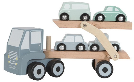 Little Dutch Laweta Z Podnośnikiem i 4 autkami - Little Dutch - Drewniana Montessori LD4453